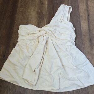 INC International Concepts Cream One-Shoulder Tie-Front Top